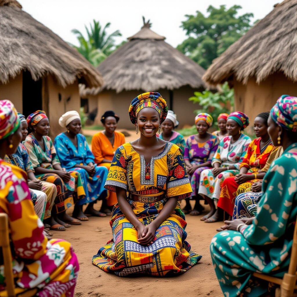 African Girl in Village Square, Traditional Style