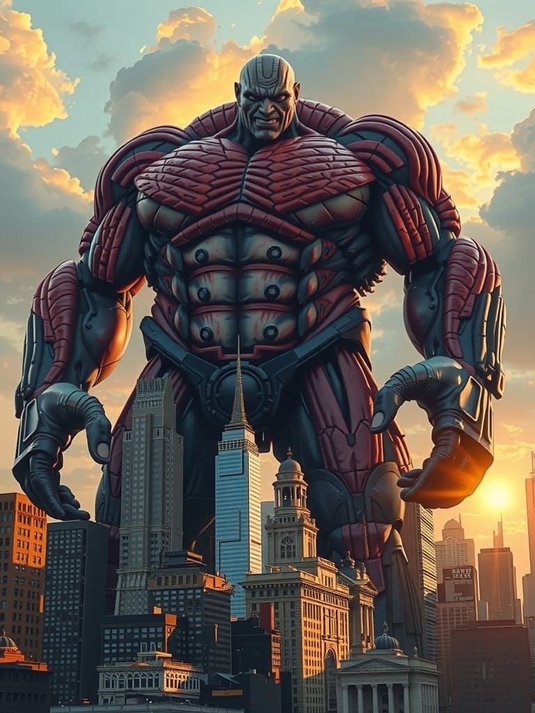 Colossal Titan Action Figure Over NYC in Comic Art Style