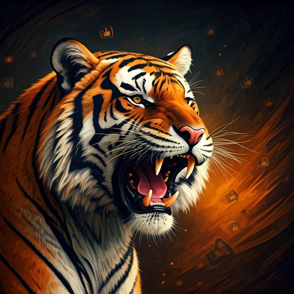Roaring Tiger Icons in Oil Paint Style