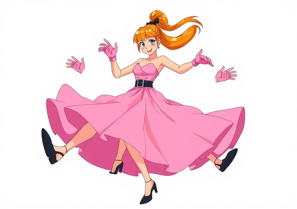 Energetic Anime Girl Tapping Feet in Vibrant Illustration