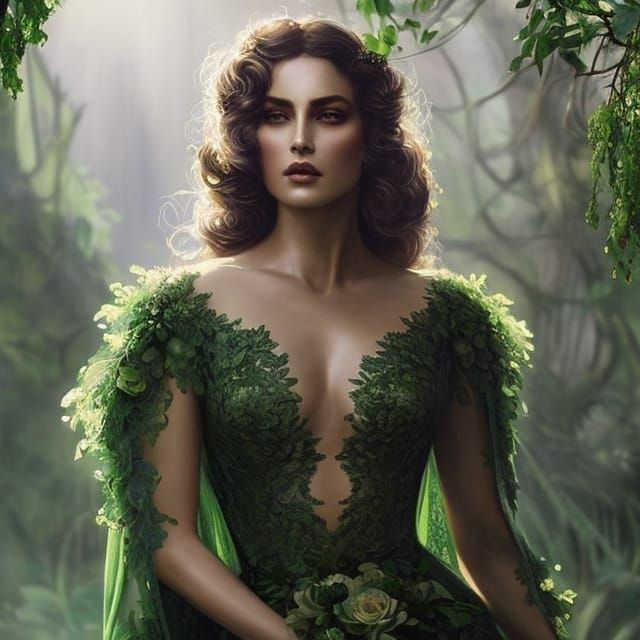 Woman in Green Lace Gown: A Digital Masterpiece