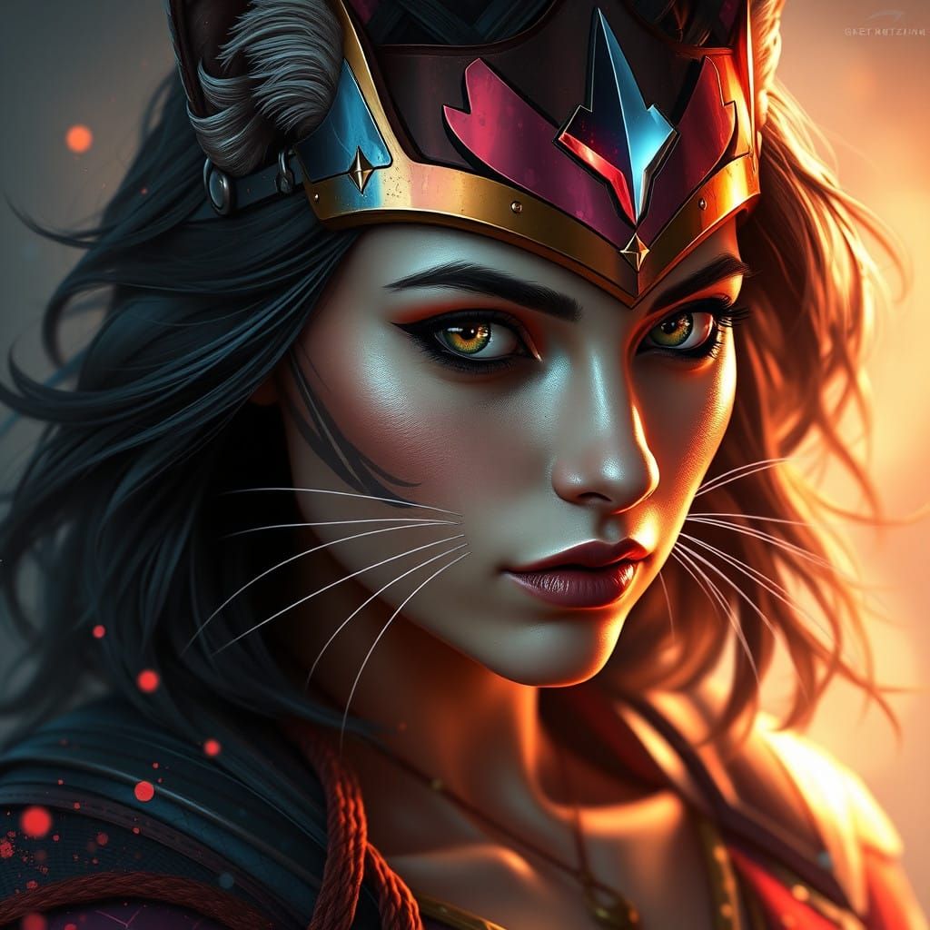 Wonderwoman Cat Concept Art in Triadic Colors