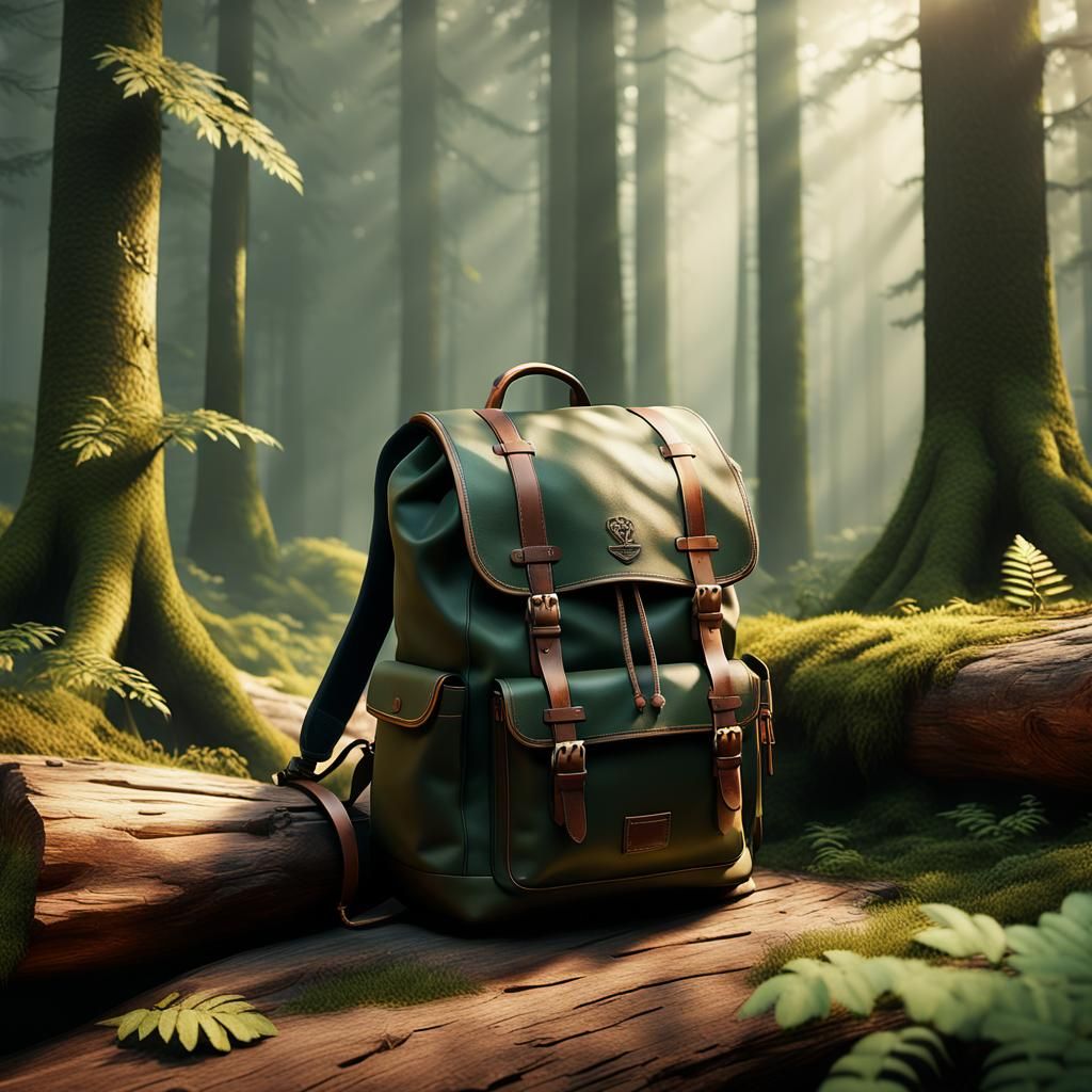 Hiker's Backpack in Misty Forest, Matte Painting