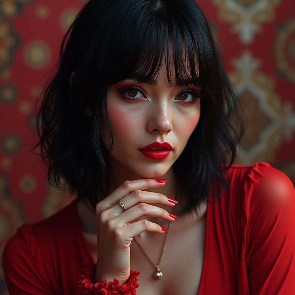 Elegant Woman Posing with Dramatic Lighting