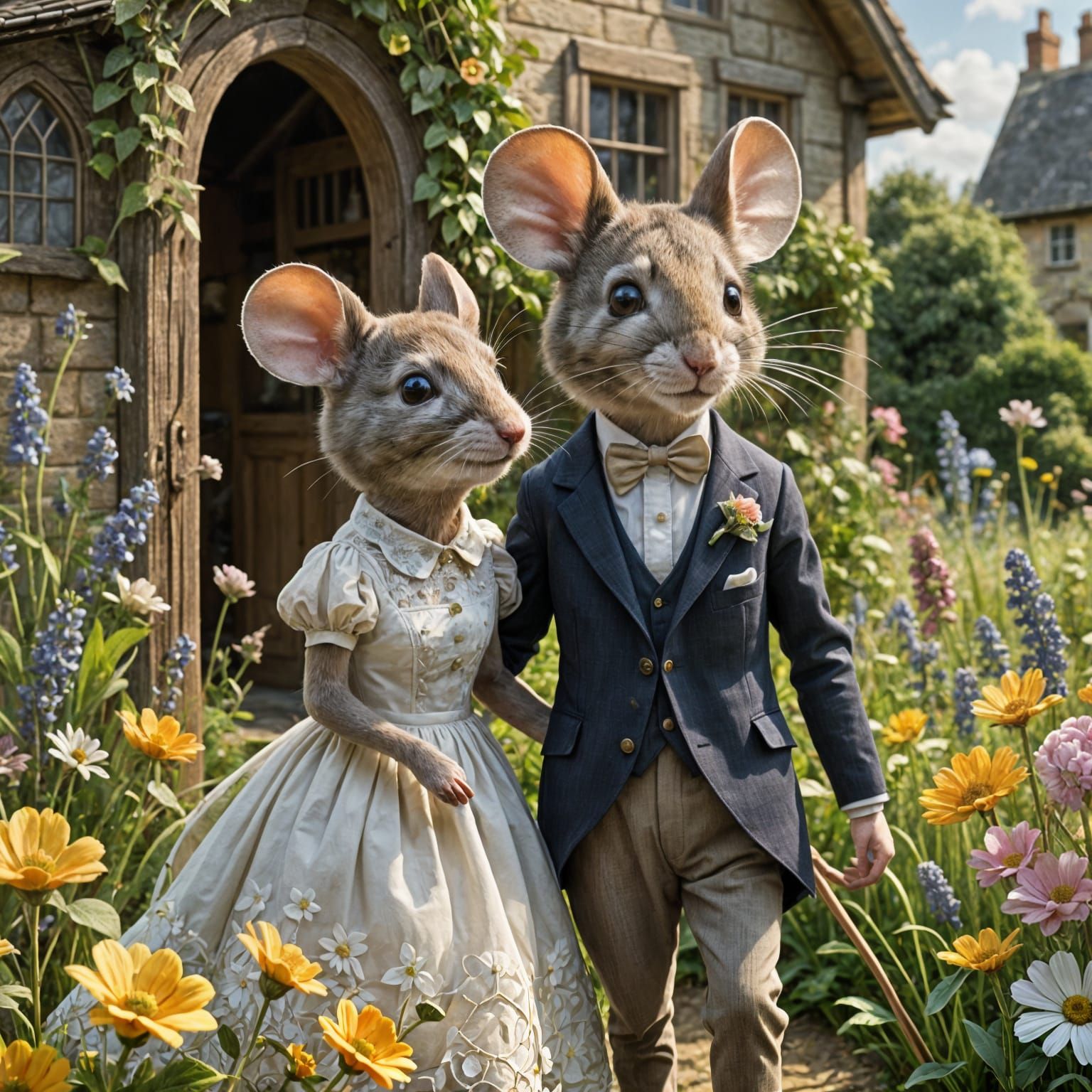 Whimsical Mouse Wedding in Vibrant Cottage Garden