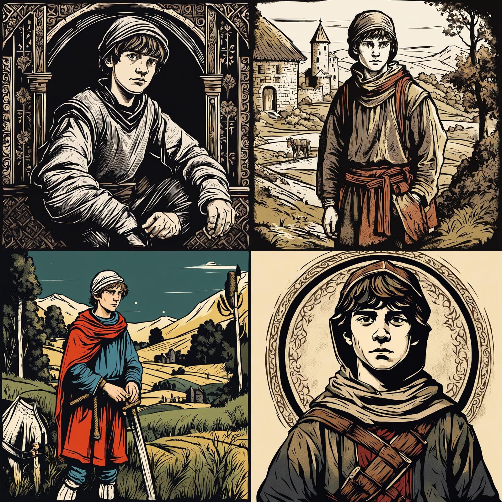 Medieval Peasant Boy: High Contrast Illustration