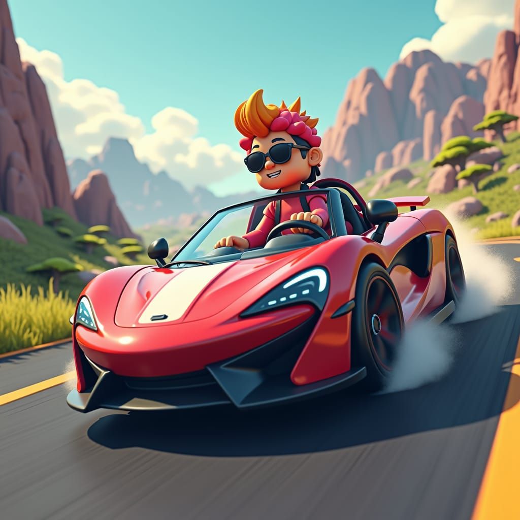 Retro Voxel Character Driving Car in Voxel World