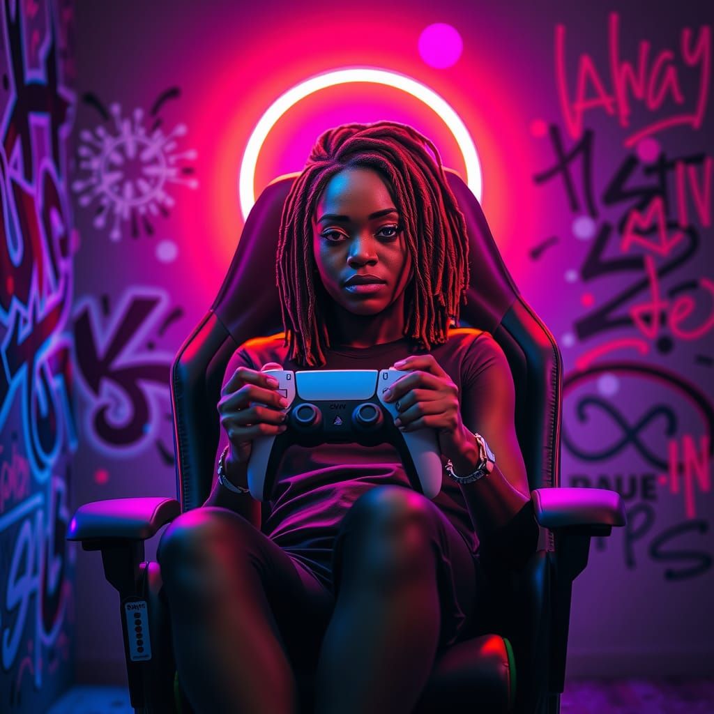 Polychromatic Gaming Portrait in Electric Graffiti Style