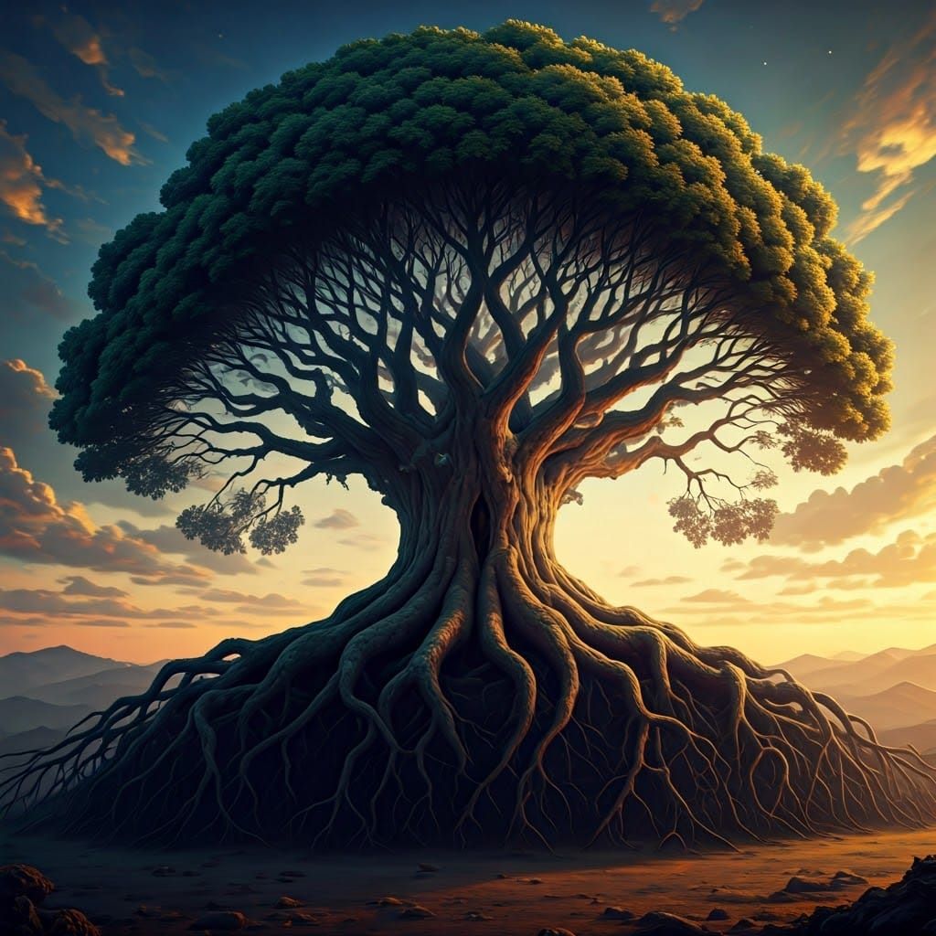 Majestic Tree Against Dreamlike Sky, Fantasy Concept Art