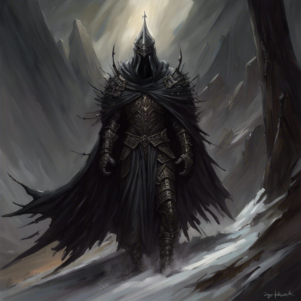 High Gothic Dark Fantasy Knight in Snowy Mountains