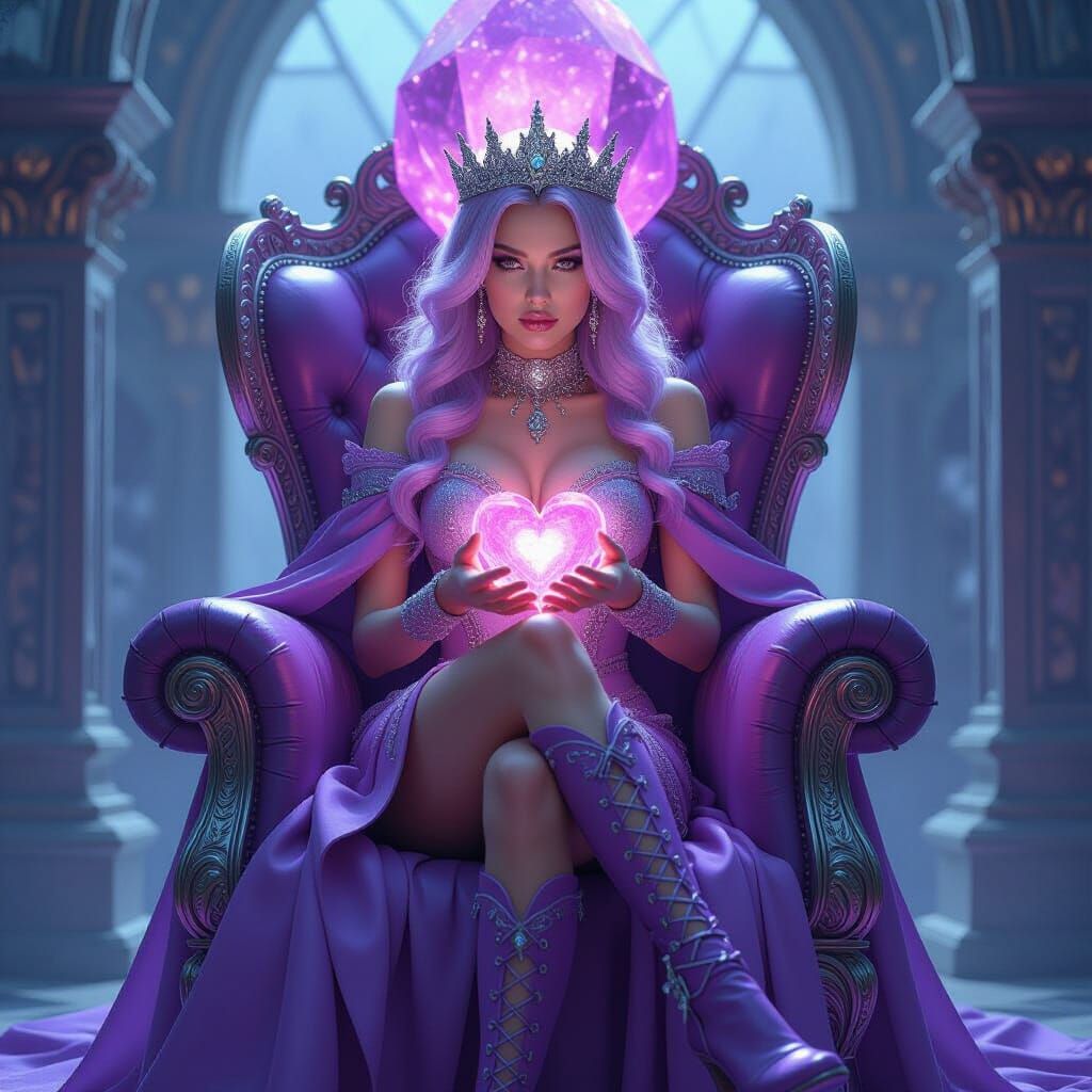 Steampunk Gothic Queen on Throne with Amethyst Crystal