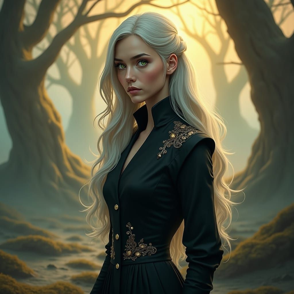Fantasy Portrait of Woman with Ash-White Hair