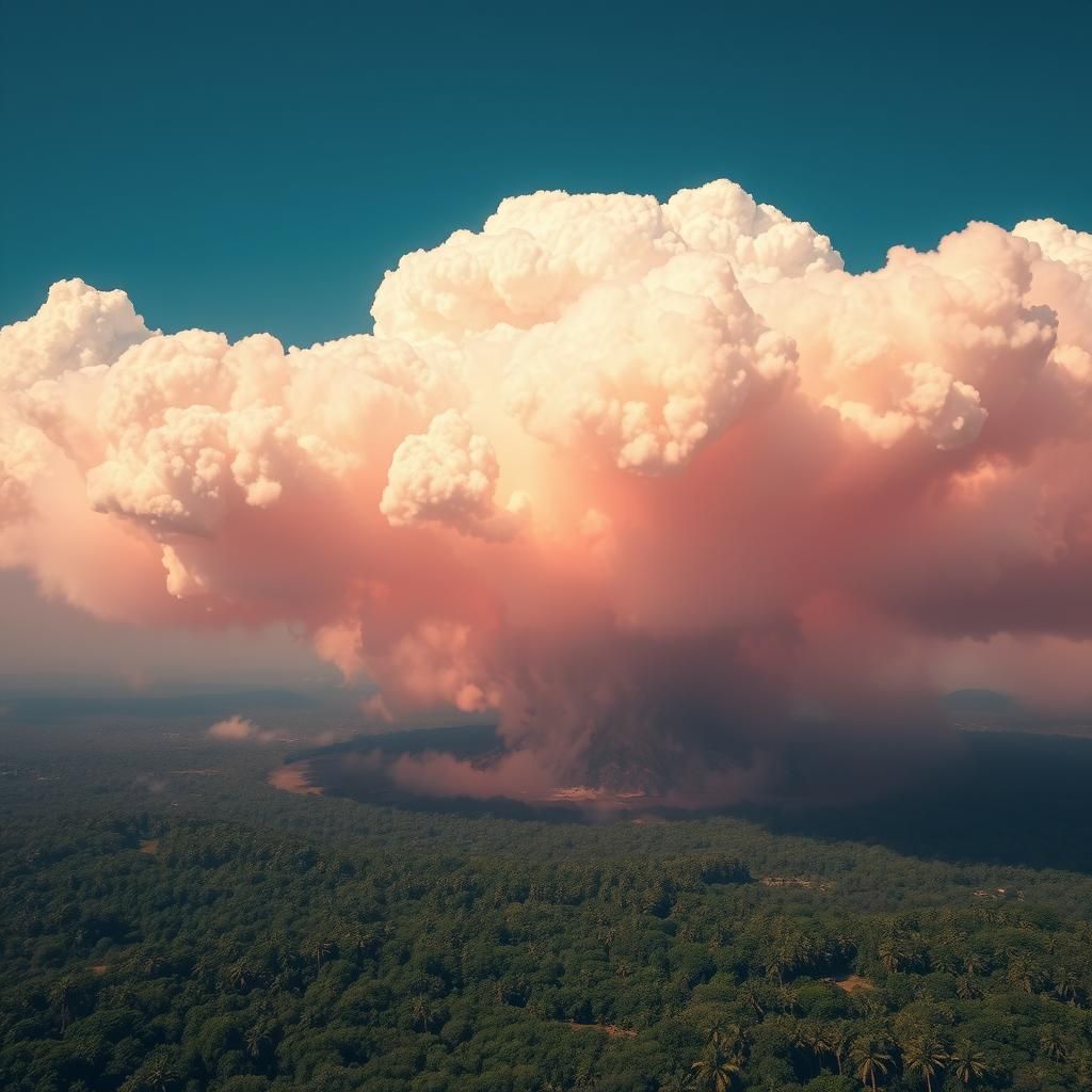 Surreal Atomic Butterfly Cloud Over Destroyed Jungle