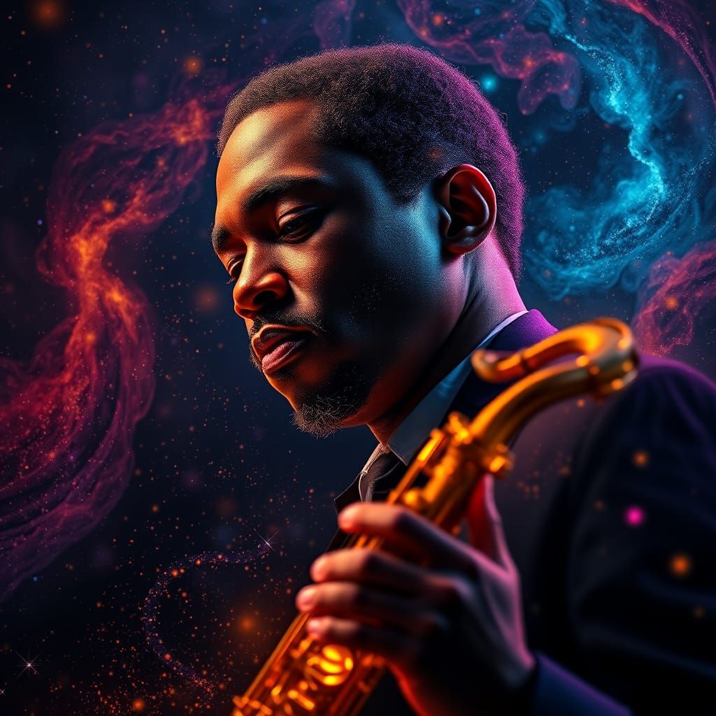 Cosmic Jazz Musician Portrait in Digital Art Style
