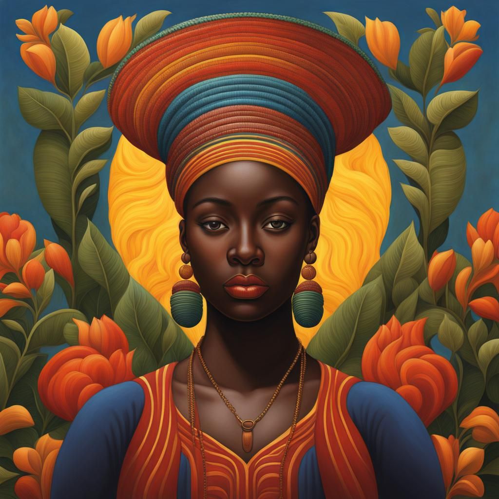 Dark-Skinned Woman in Botero Style