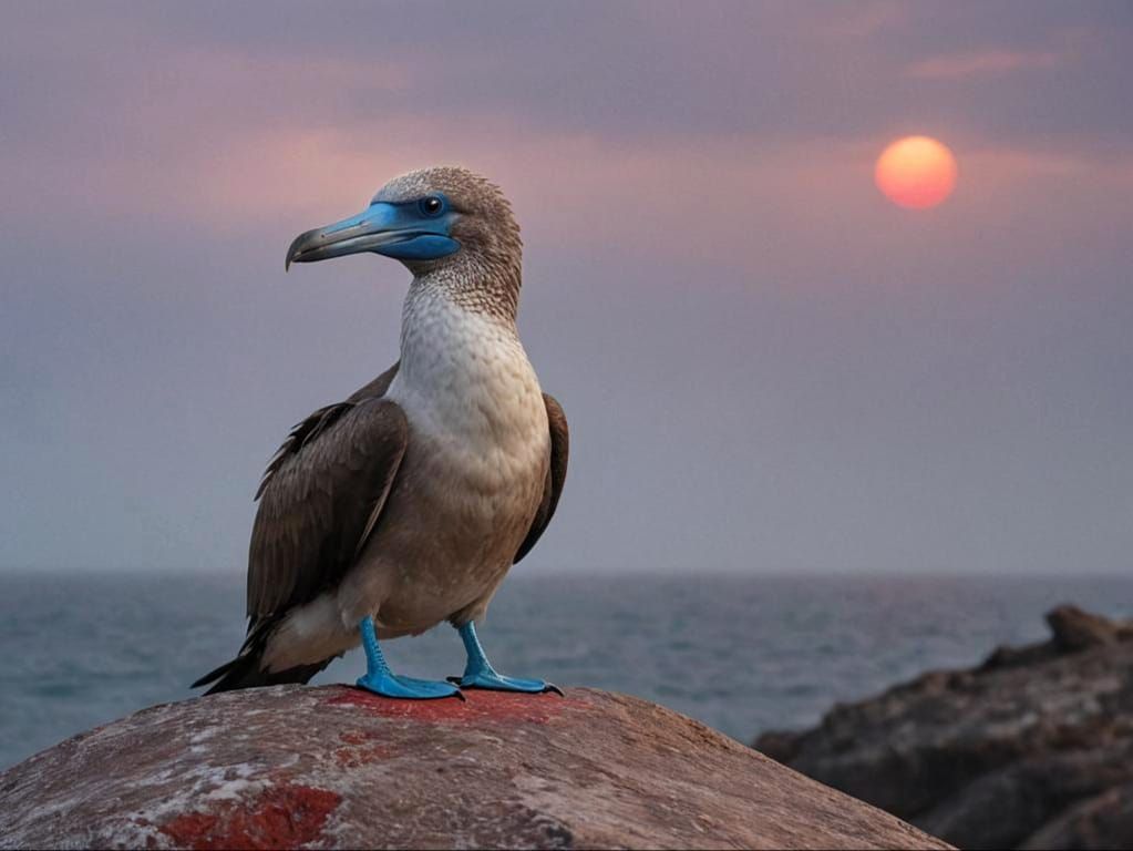 Blue-Footed Booby Portrait at Sunset