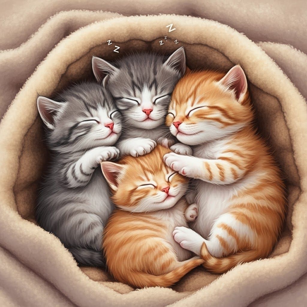 Heartwarming Kittens Snuggled in Peaceful Slumber