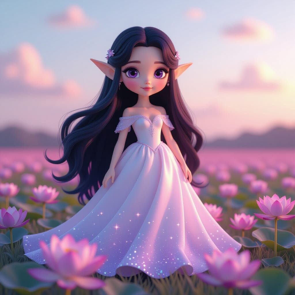 Porcelain Elf Doll in Moonbeam Dress