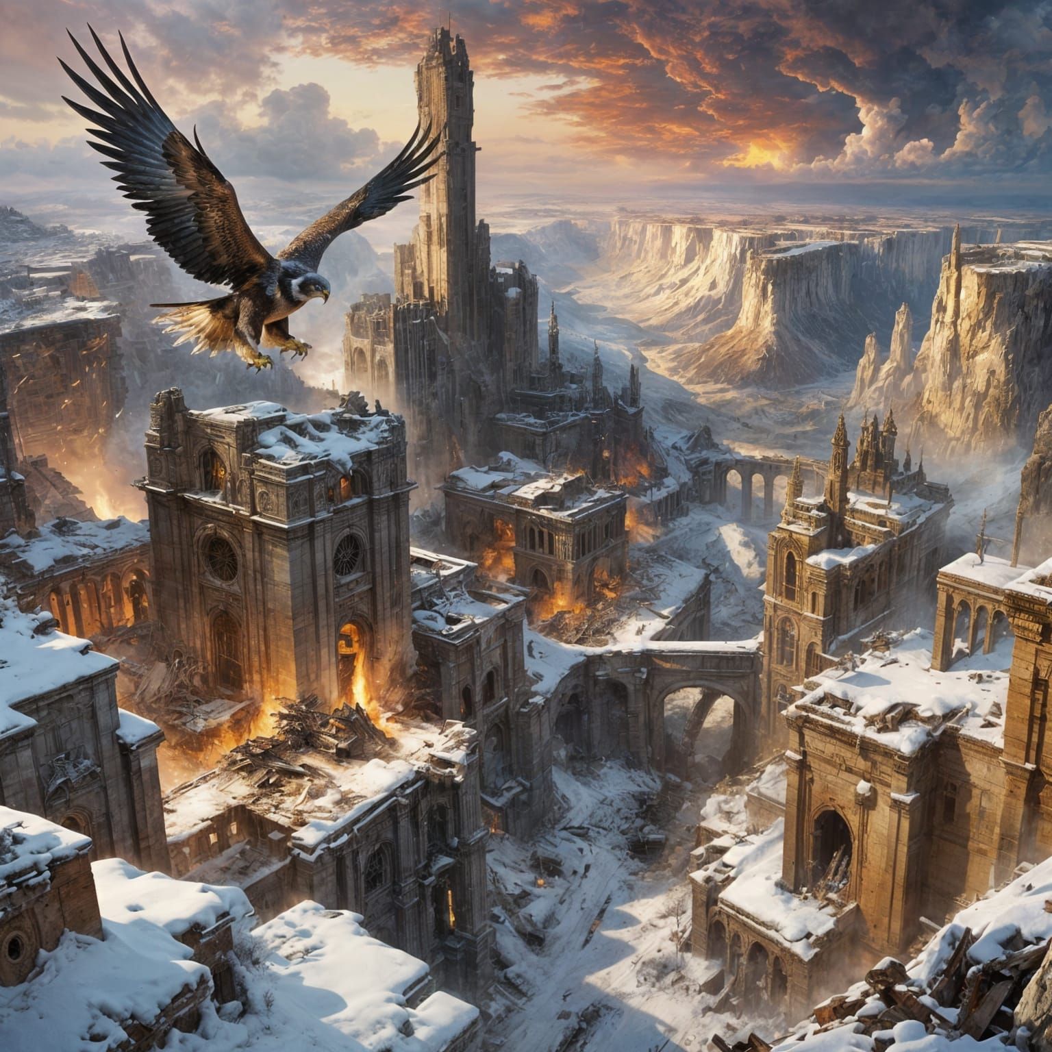 Futuristic Winter Ruins Scenic from Above in a Vibrant Color...