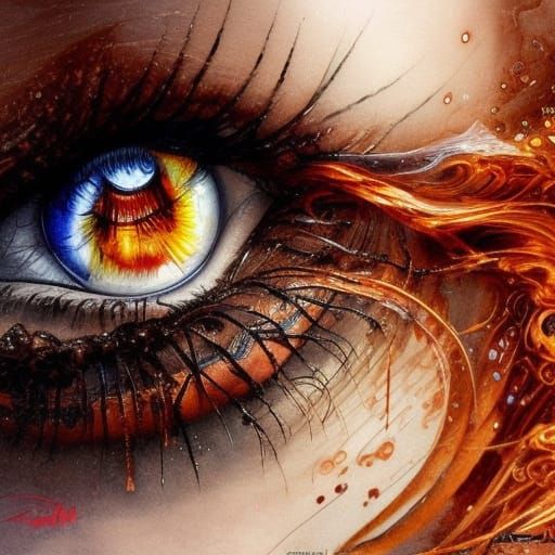 Fiery-Eyed Woman: Hyperrealistic Elemental Portrait