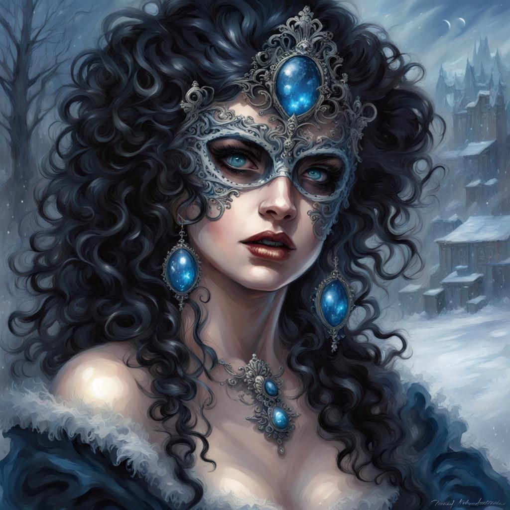 Gothic Masquerade Princess in Winter Landscape