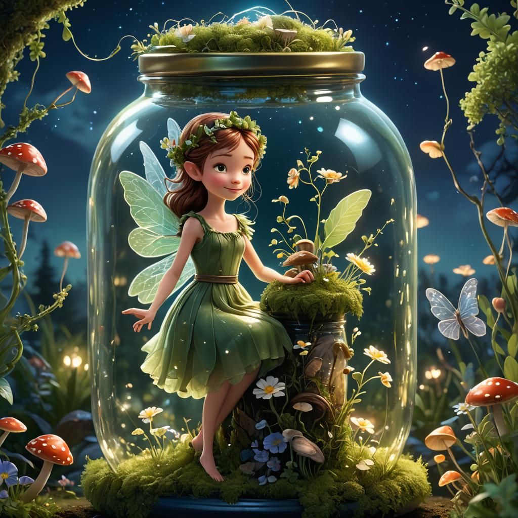 Fairy in a Jar: Detailed 3D Digital Art