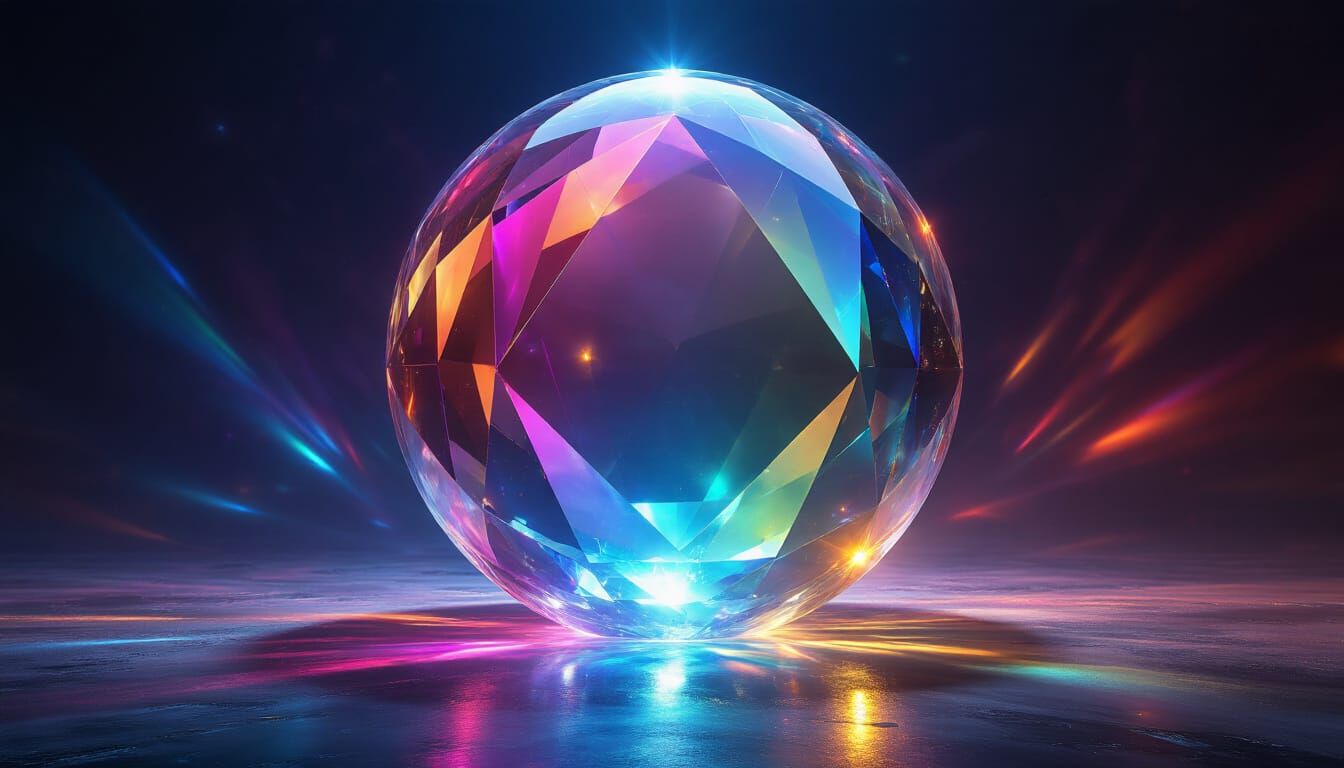 Prismatic Crystal Sphere Reflecting Rainbow Light