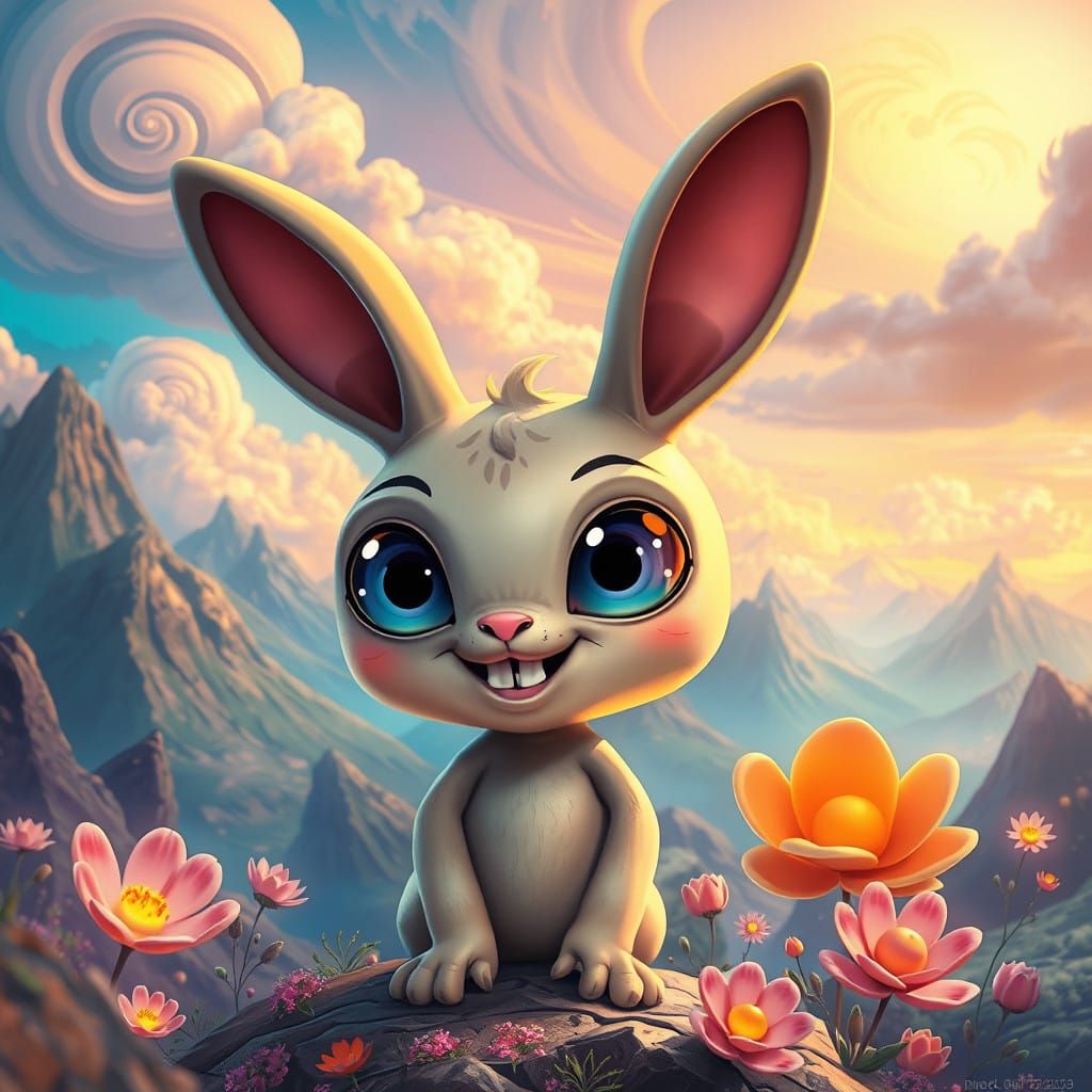 Whimsical Alien Rabbit in a Fantastical Dreamscape