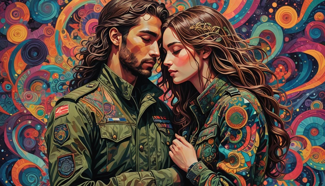 Love Transcends War in Psychedelic Embrace