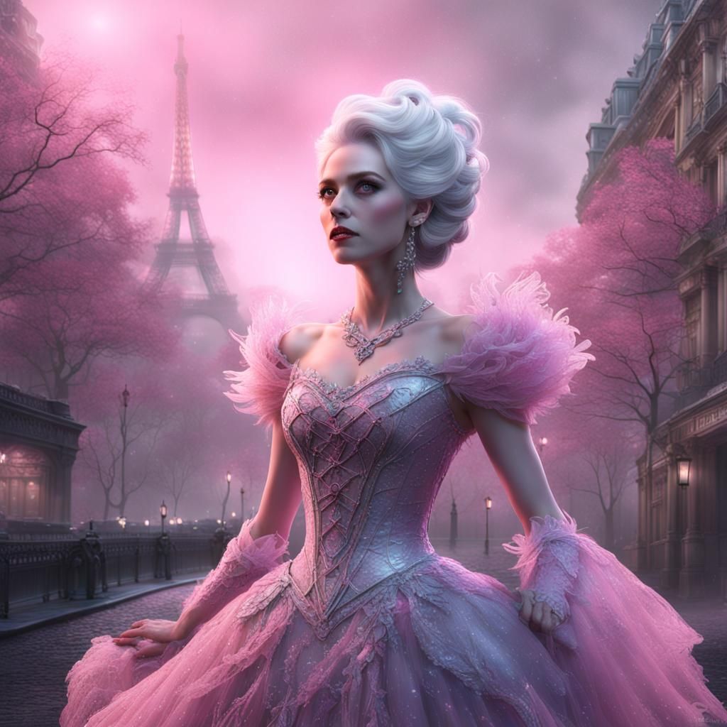 Killer Frost in Pink Dress in Foggy Paris