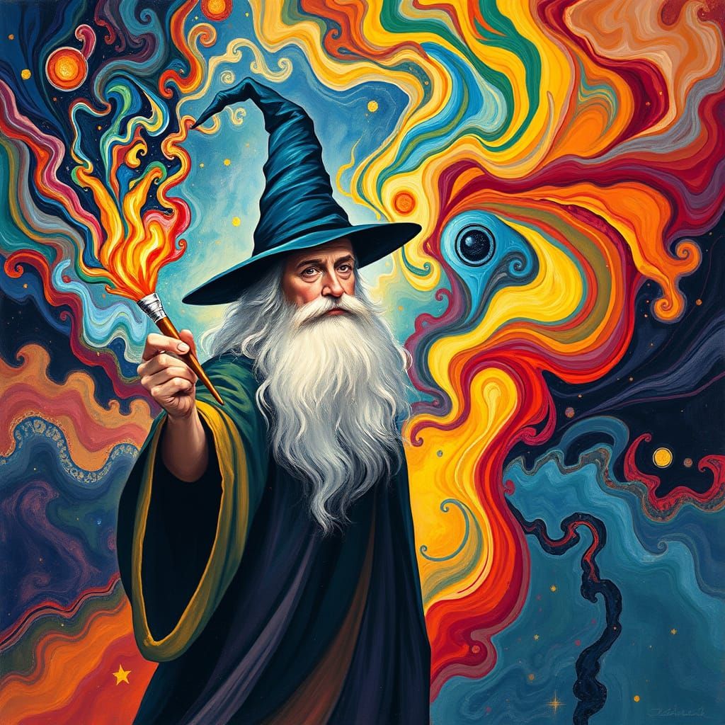 Wizard Conjures Abstract Art with Vibrant Colors