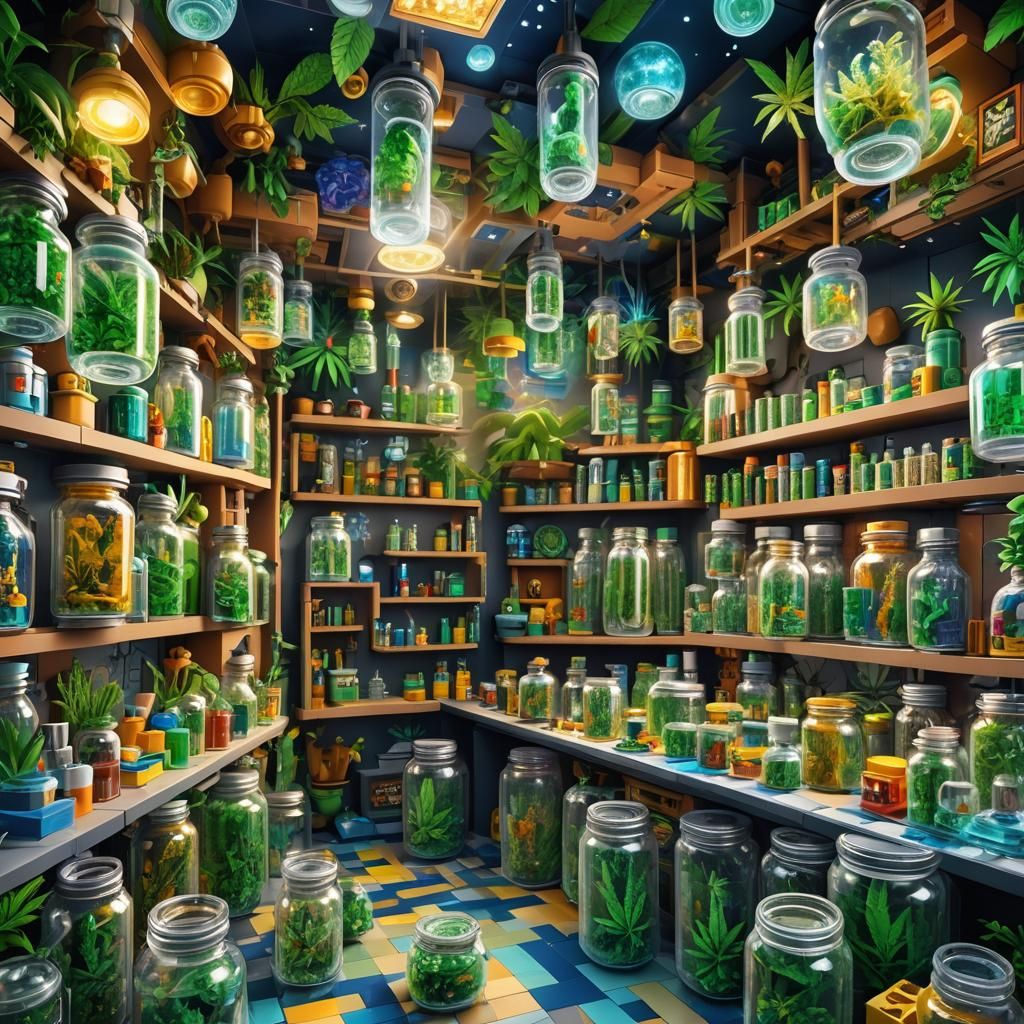 Lego Marijuana Shop Interior in Cosmic Style