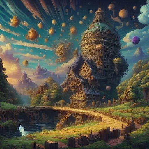 Whimsical Wildflower Field Under Rainbow