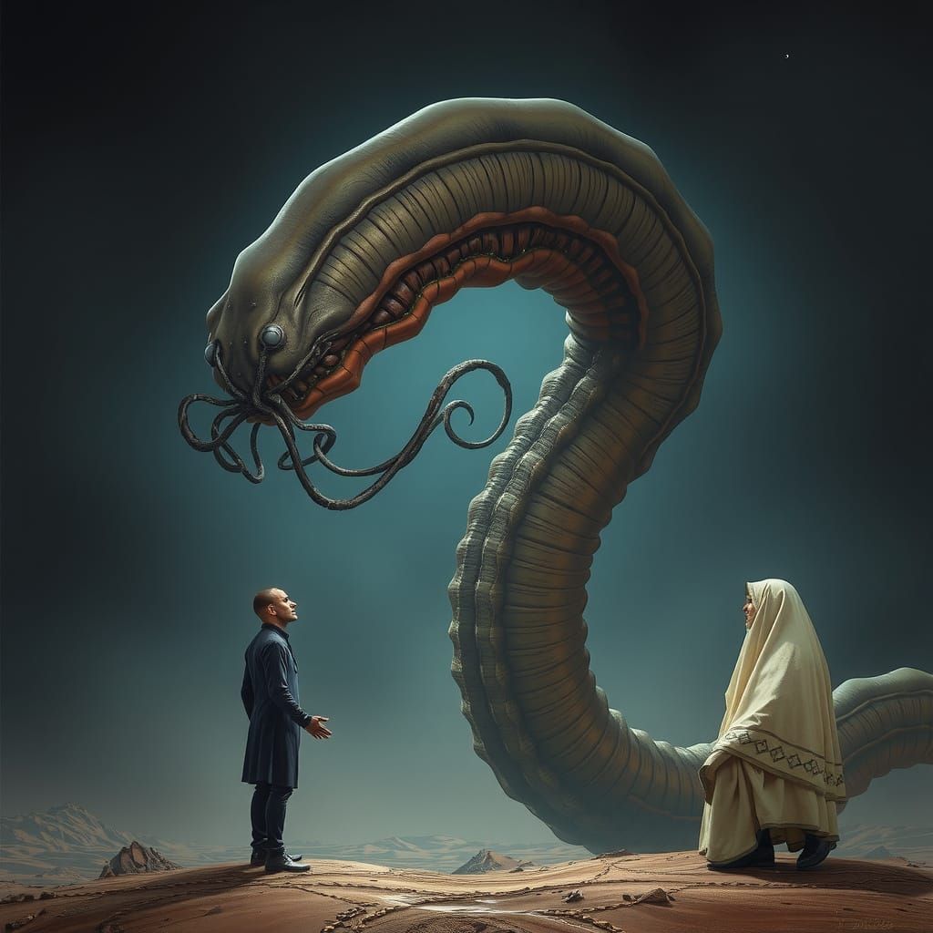 Paul Atreides Summons a Mutated Worm, in Sci-Fi Style