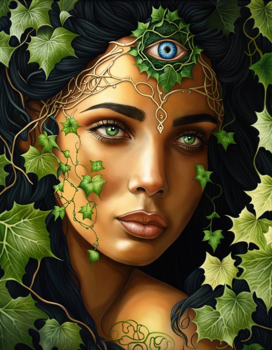 Gaia Goddess with Third Eye and Ivy Vines