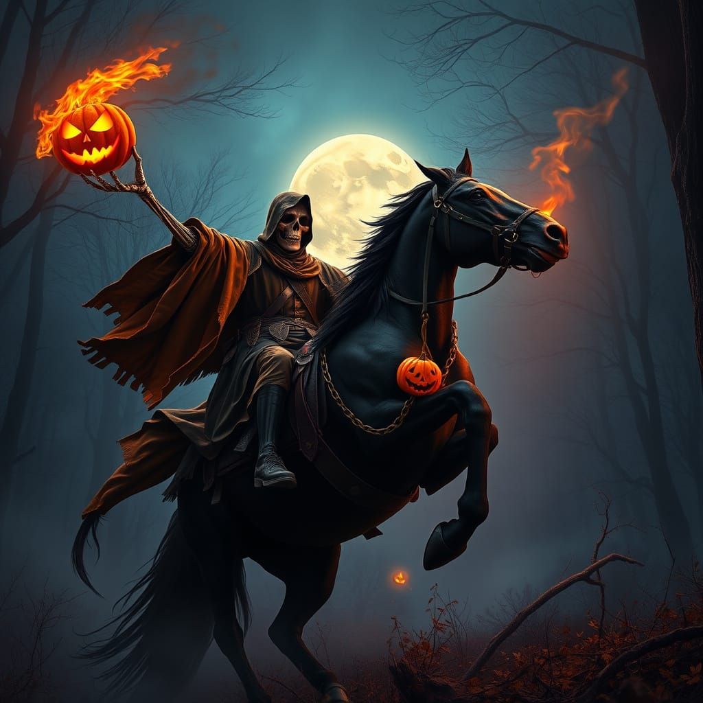 Headless Horseman Throws a Flaming Jack-o'-Lantern in Haunti...
