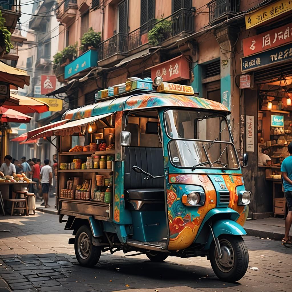 Hyperrealistic Piaggio Ape Street Food Concept