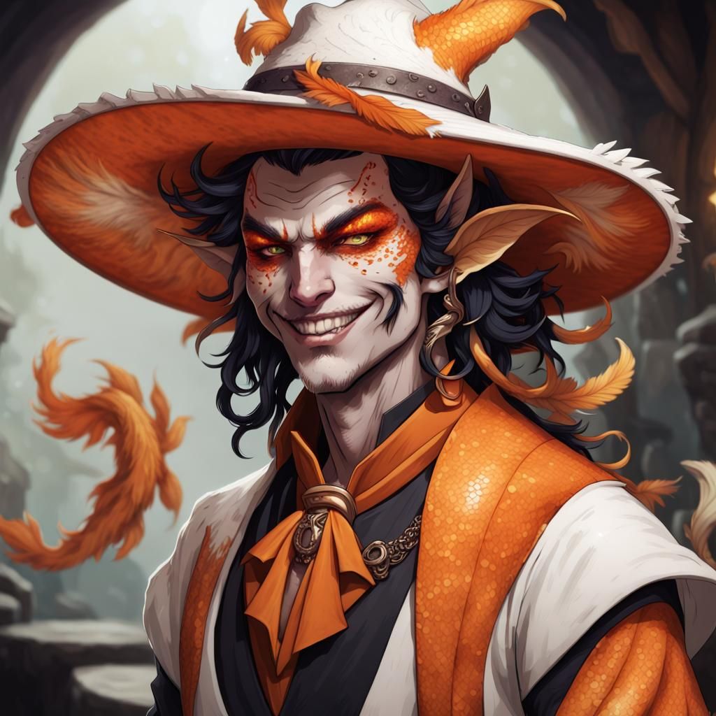 Sinister Koi Tiefling in Feathered Hat