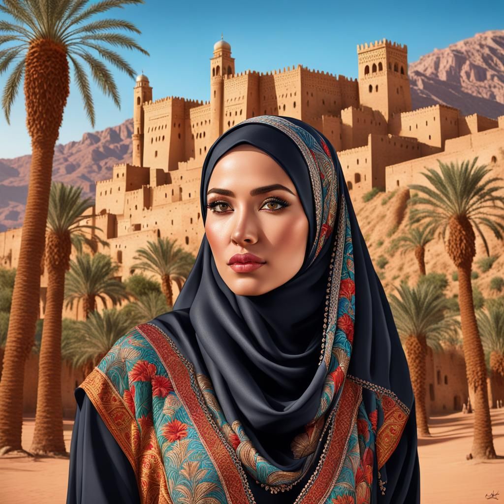 Algerian Woman in Traditional Dress, Hyperrealistic Art