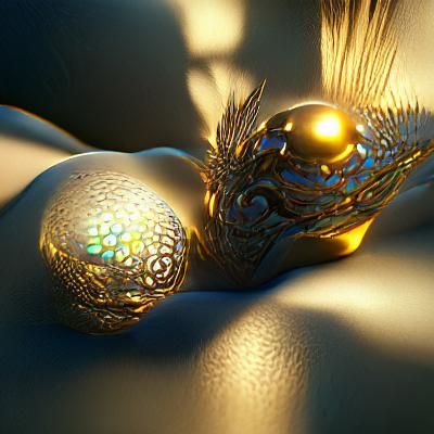 Golden Sphere with Wings in Hyperrealistic Style