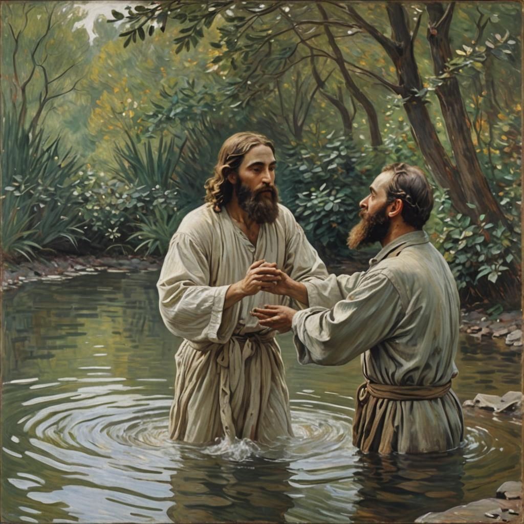 Baptism Scene in Impressionistic Style