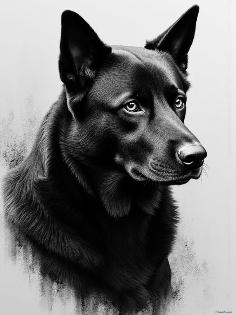 Charcoal Portrait of a Majestic Black Dog in a Dramatic Aest...