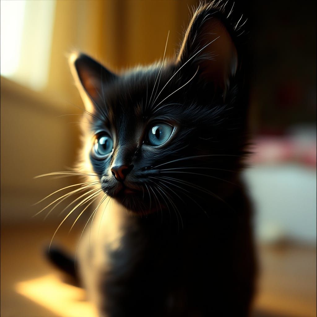 Whimsical 35mm Film Portrait of a Black Kitten