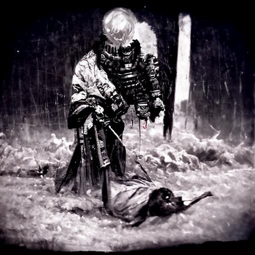 Apocalyptic Samurai Seppuku in Doré Style