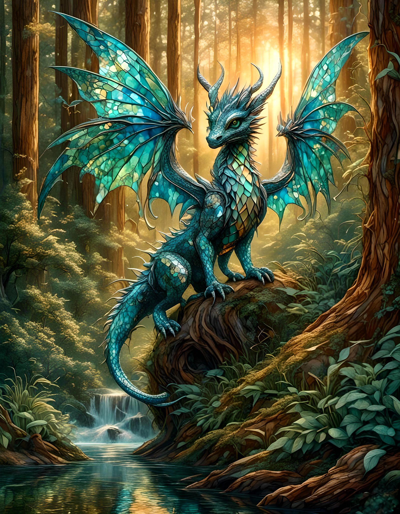 Mosaic Dragon in Enchanted Forest