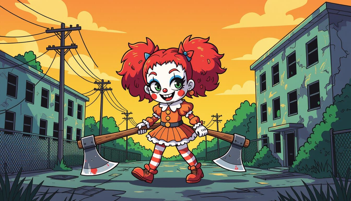 Harajuku Clown Girl in Comic Art Style