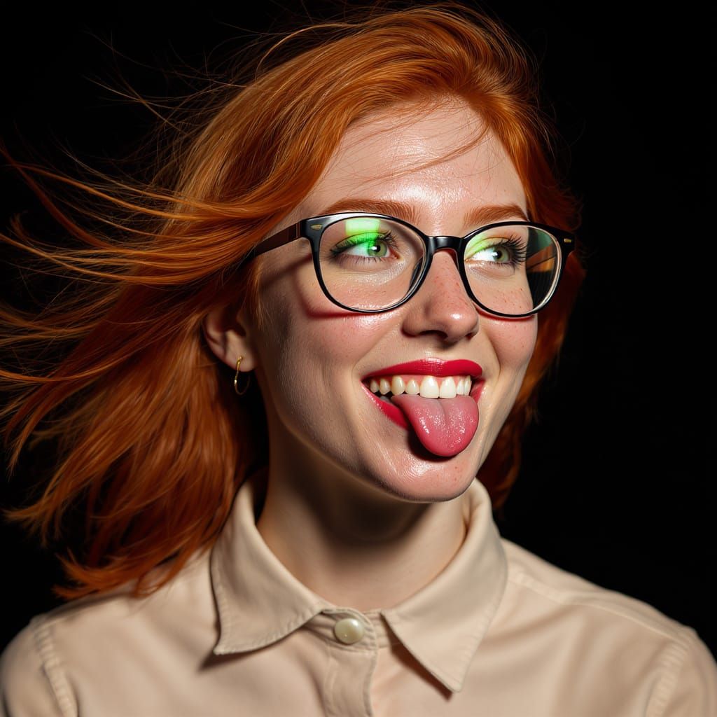 Vibrant Redhead Portrait with Glasses and Freckles