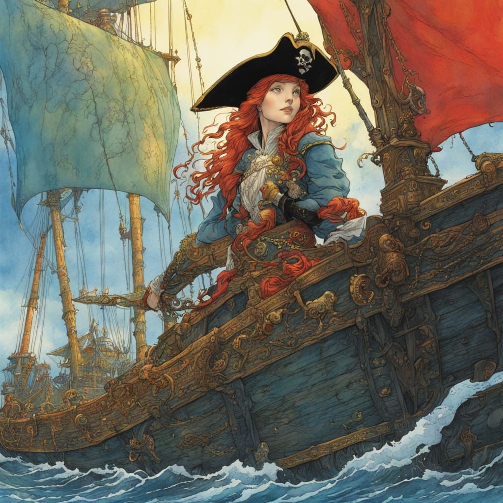 Pirate Queen in Vibrant Watercolour Ink