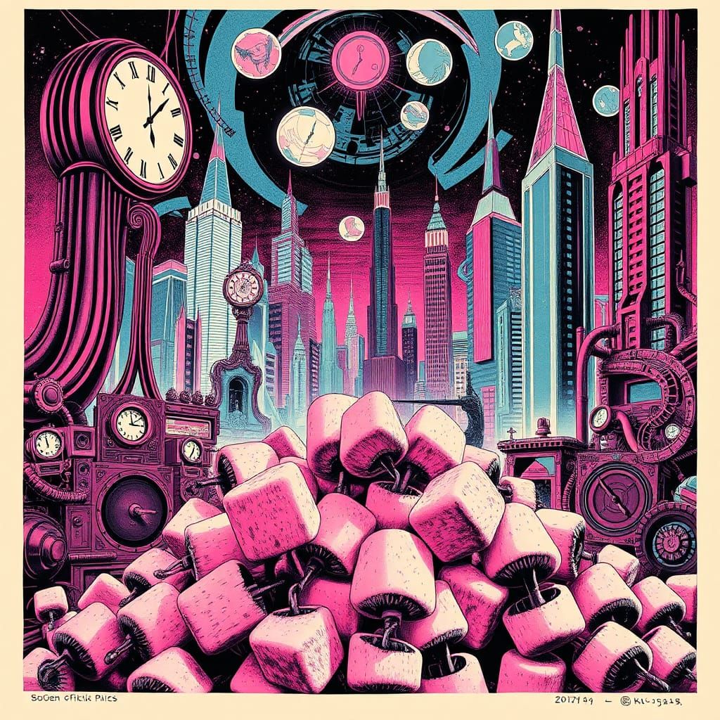 Kalevala Dreamscape: A Vaporwave Linocut Vision