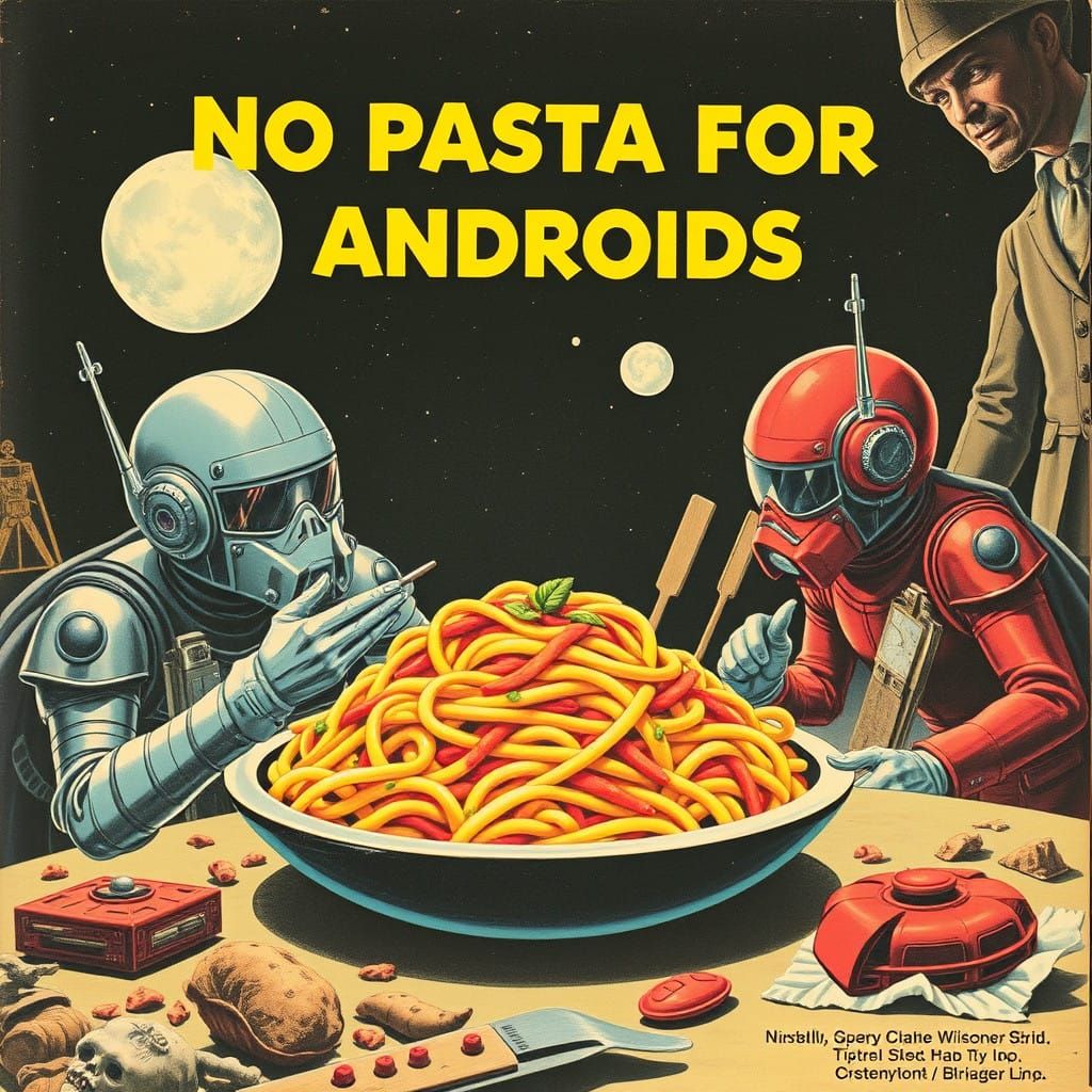 Vintage Sci-Fi Android Awaits Forbidden Noodle
